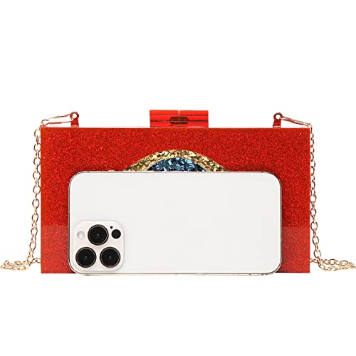 Clutch Purses for Women-Evil Eye Acrylic Clutch Glitter Purse Evening Bag Chain Shoulder Crossbody Handbags