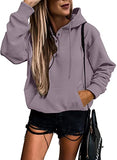 Womens Casual Hoodies Long Sleeve Drawstring Lightweight Solid Hooded Sweatshirt Button Loose Pullover Tops Fall Clothes with Pocket