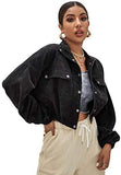 Women's Basic Long Sleeve Collared Press Button Down Cord Jacket Outerwear