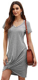 Women's Twist Dress V Neck Cut Out T Shirt Dress Short Sleeve Mini Midi Dresses