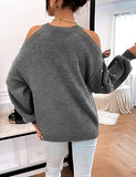 Women's Chunky Sweater Crewneck Sweatshirt Knit Lantern Sleeve Oversized Pullover Sweater with Pearls (Large, Grey)