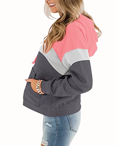 Womens Casual Hoodies Crew Neck Long Sleeve Sweatshirts With Pocket Lightweight Pullover Tops-Gradient