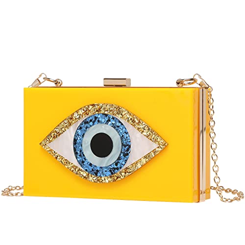 Clutch Purses for Women-Evil Eye Acrylic Clutch Glitter Purse Evening Bag Chain Shoulder Crossbody Handbags