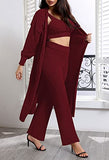Womens Fuzzy Fleece 3 Piece Pajama Set Tank Crop Tops Pants Open Front Cardigan Lounge Outfit Light Blue S