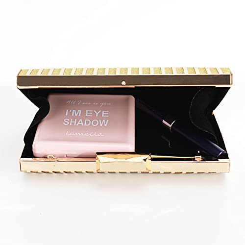 Women Lattice Pattern Metal Handbag Chain Geometric Evening Clutch Purse, Gold