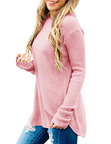 Women's Long Sleeve Oversized Crew Neck Solid Color Knit Pullover Sweater Tops Mocha
