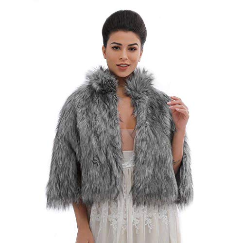 Women's Faux Fur Shawls Cape and Wraps Bridal Cloak Coat Fur Cover Up for Bride and Bridesmaids . (Beige)