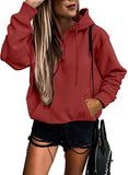 Womens Casual Hoodies Long Sleeve Drawstring Lightweight Solid Hooded Sweatshirt Button Loose Pullover Tops Fall Clothes with Pocket