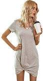 Women's Twist Dress V Neck Cut Out T Shirt Dress Short Sleeve Mini Midi Dresses