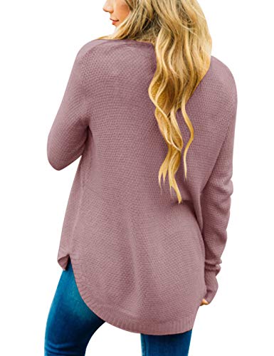Women's Long Sleeve Oversized Crew Neck Solid Color Knit Pullover Sweater Tops Mocha