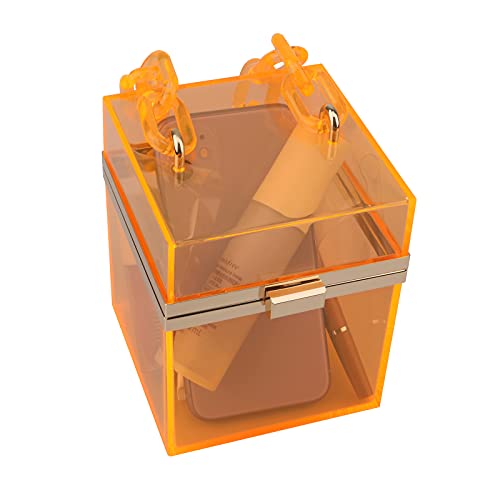 Women Acrylic Transparent Gold star Evening Bags Purses Clutch Vintage Banquet Handbag (Pink) Medium