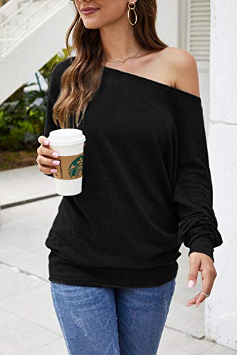 Long Sleeve Tops for Women,Sexy Off Shoulder Tops Oversized Pullover Sweater Casual Fall Shirts Tunic Blouse