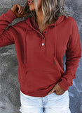 Womens Casual Hoodies Long Sleeve Drawstring Lightweight Solid Hooded Sweatshirt Button Loose Pullover Tops Fall Clothes with Pocket