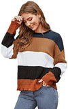 Women's Long Sleeve Pullovers Tie Back Color-Block Striped Sweater