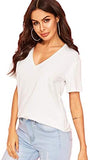 Women's Summer Teen Basic V Neck Short Sleeve Loose Casual Tee T-Shirt Top