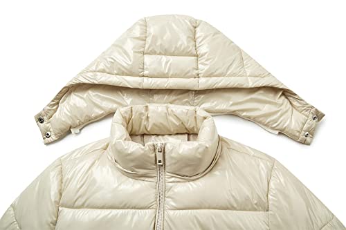 Women's Winter Hooded Shiny Puffer Jacket Casual Warm Quilted Full Zip Short Bubble Padded Coat (as1, alpha, s, regular, regular, Dark Gold, Small)