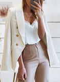 Blazer Jackets for Women Tweed Double Breasted Elegant Lightweight Cardigan Outwear Gray S