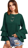 Women's Round Neck Ruffle Long Sleeve Blouse