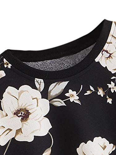 Women's Casual Floral Print Long Sleeve Pullover Tops Baby Blue