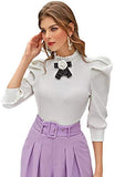 Women's Floral Puff Sleeve Blouse for Work Office Hight Neck Top