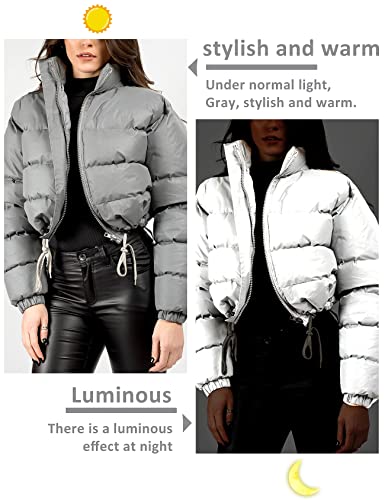 Women Cropped Puffer Jacket Winter Zip Up Short Padded Down Coat(Green-M)