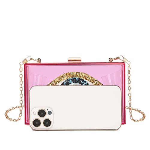 Clutch Purses for Women-Evil Eye Acrylic Clutch Glitter Purse Evening Bag Chain Shoulder Crossbody Handbags