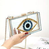 Clutch Purses for Women-Evil Eye Acrylic Clutch Glitter Purse Evening Bag Chain Shoulder Crossbody Handbags