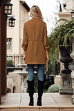 Women's Casual Lightweight Jackets Long Sleeve Drawstring Waist Lapel Trench Coat Outwear with Pockets