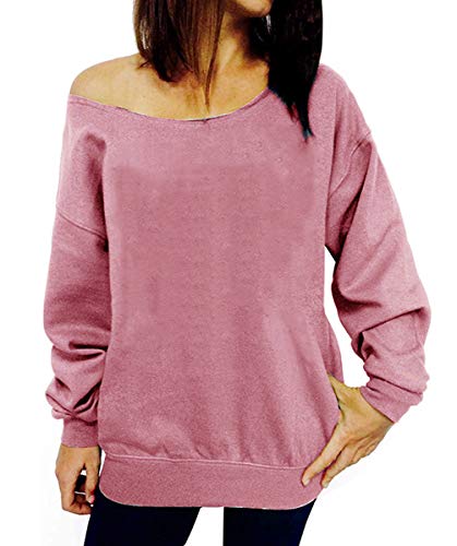 Women Off Shoulder Sweatshirt Slouchy Shirt Long Sleeve Pullover Tops Blue