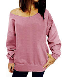 Women Off Shoulder Sweatshirt Slouchy Shirt Long Sleeve Pullover Tops Blue