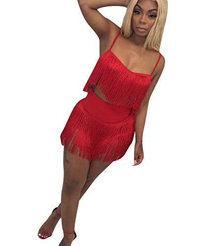 Womens Sexy 2 Piece Outfits Sleeveless Crop Top Feather Tassels Bodyco –  Divahotcouture