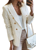 Blazer Jackets for Women Tweed Double Breasted Elegant Lightweight Cardigan Outwear Gray S