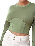 Women's Elegant Tight Hem Long Sleeve Round Neck Drop Shoulder Pullover Sweatshirt