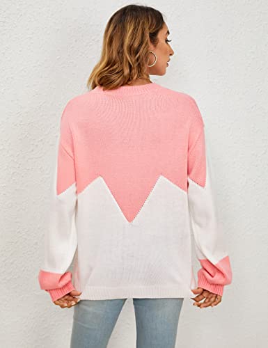 Women's Chunky Sweater Crewneck Sweatshirt Knit Lantern Sleeve Oversized Pullover Sweater with Pearls (Large, Grey)
