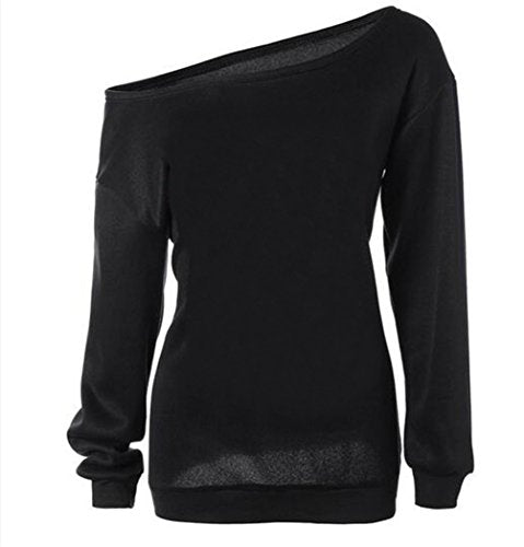 Women Off Shoulder Sweatshirt Slouchy Shirt Long Sleeve Pullover Tops Blue