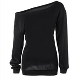 Women Off Shoulder Sweatshirt Slouchy Shirt Long Sleeve Pullover Tops Blue