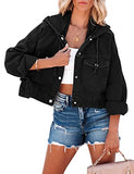 Denim Jacket for Women Distressed Ripped Frayed Crop Jean Jacket American Flag Long Sleeve Light Blue Button Closure Bike Coat