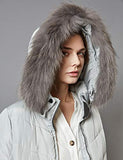 Women's Down Coat With Real Raccoon Fur Hooded Parka Jacket (Large, Wine)