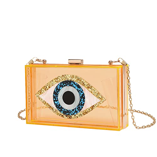 Clutch Purses for Women-Evil Eye Acrylic Clutch Glitter Purse Evening Bag Chain Shoulder Crossbody Handbags