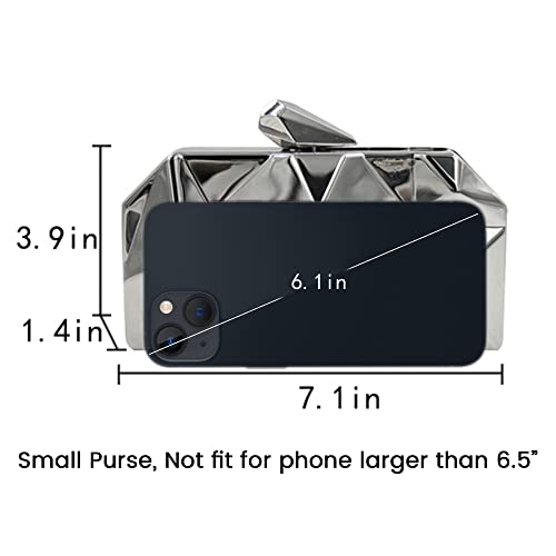 Women Lattice Pattern Metal Handbag Chain Geometric Evening Clutch Purse, Gold