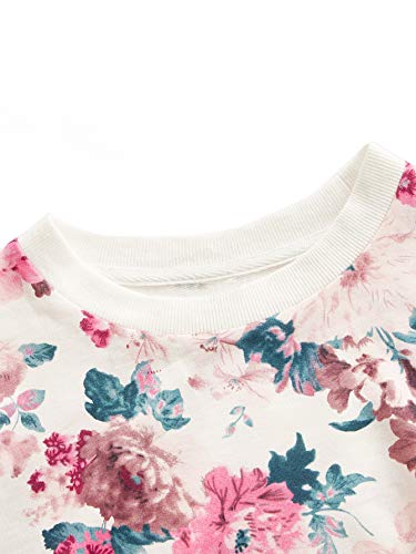 Women's Casual Floral Print Long Sleeve Pullover Tops Baby Blue