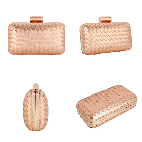 Women Lattice Pattern Metal Handbag Chain Geometric Evening Clutch Purse, Gold