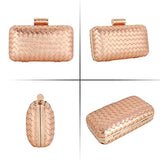 Women Lattice Pattern Metal Handbag Chain Geometric Evening Clutch Purse, Gold