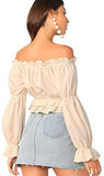 Women's Sexy Striped Off Shoulder Long Sleeve Shirt Ruffle Trim Blouses Top