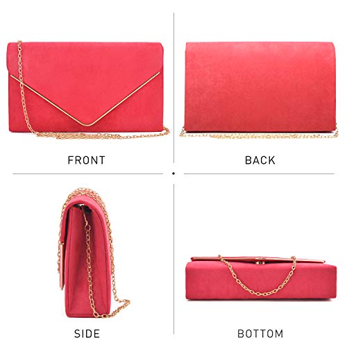 Ladies' Velvet Evening Clutch Handbag Formal Party Clutch For Women With Chain Strap (Rose)