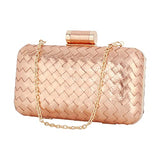 Women Lattice Pattern Metal Handbag Chain Geometric Evening Clutch Purse, Gold