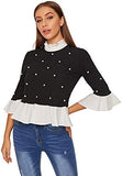 Women's Cute Long Sleeve Ruffle Hem Sweatshirt Contrast Collar Top