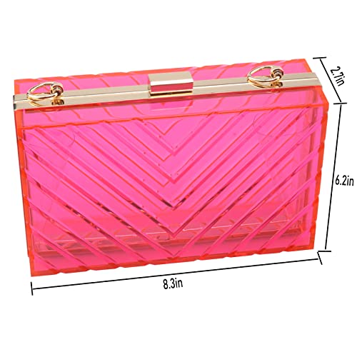 Women Acrylic Transparent Gold star Evening Bags Purses Clutch Vintage Banquet Handbag (Pink) Medium