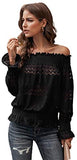 Women's Off Shoulder Flounce Long Sleeve Blouse Frill Trim Loose Shirt Peplum Top