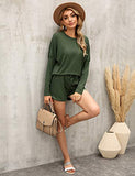 Women's Long Sleeve Loungewear Crewneck Pullover Tops Long Pants Sweatsuits Tracksuits with Pockets Army Green